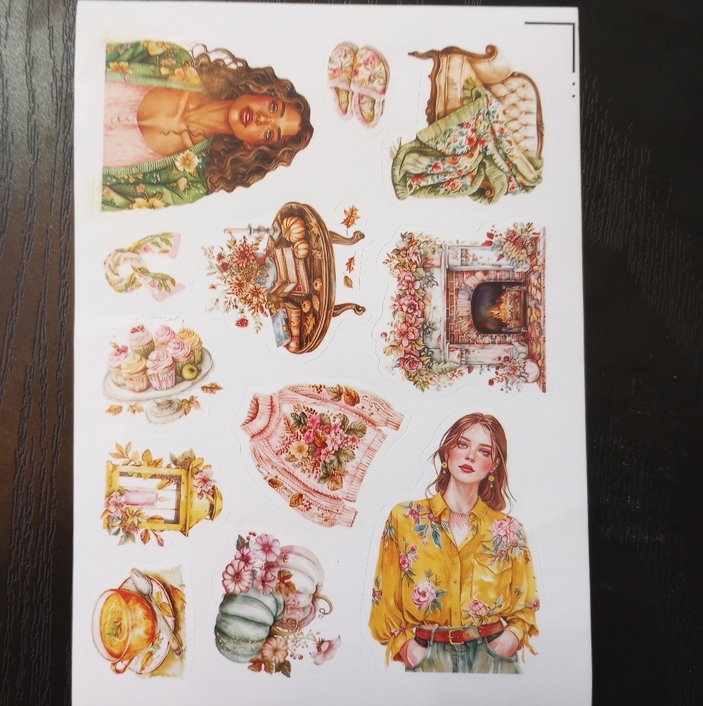 Cottagecore Floral Vintage Spring Summer Sticker Sheet Yellow Green Pink Accents